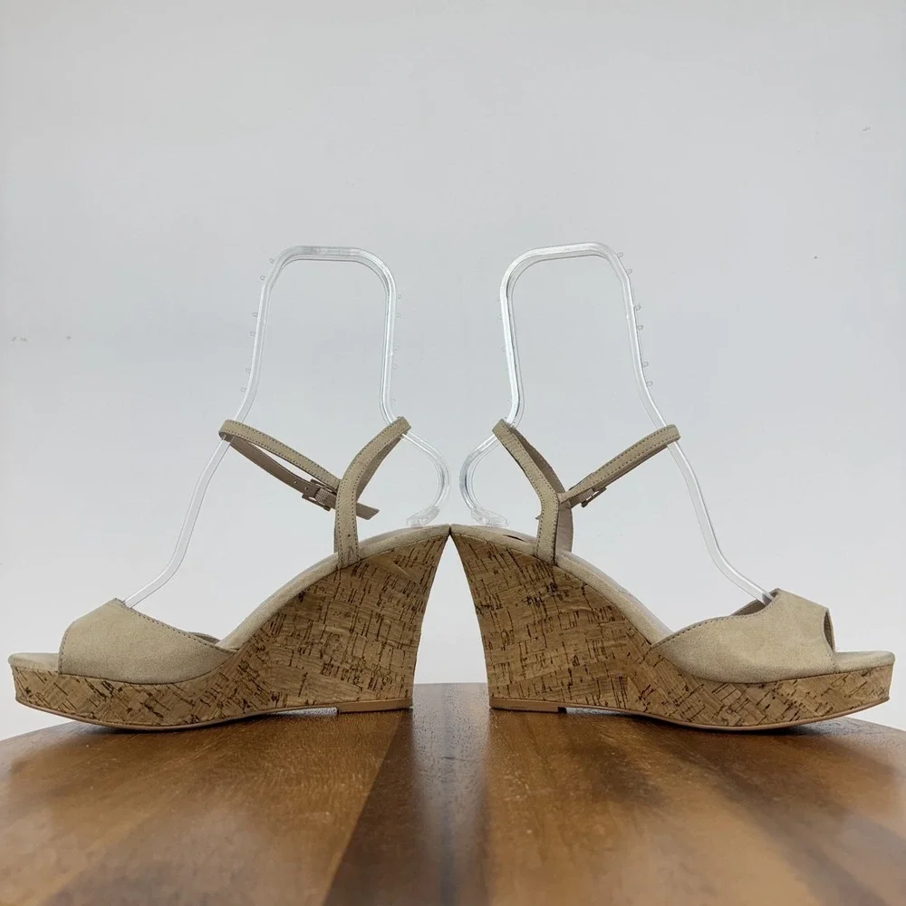 New Womens Charles By Charles David‎ Lambert Beige Platform Wedge Sandals Sz 9 M